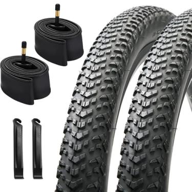 Imagem de Conjunto de pneus de mountain bike de 26/27,5/73,6x5,3 cm, pacote com 2, 26/27,5/29x2,10, pneus de mountain bike, Kevlar 60TPI dobráveis e pares de tubos internos de bicicleta de 26/27,5/73.7 cm com 2