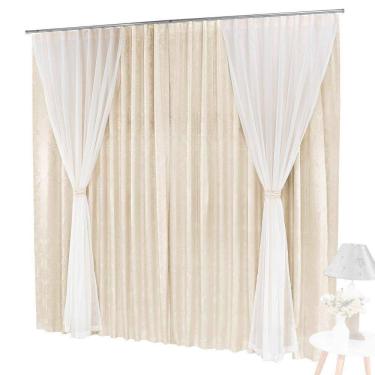 Imagem de Cortina Bhaly Jacquard E Voal 2 Metros Trilho Suisso - Palha