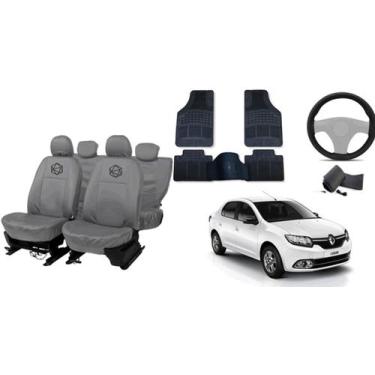 Imagem de Kit capa couro p/ Logan cinza +tapete+volante - ferro tech br