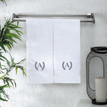 Imagem de Toalhas de mão com monograma para maquiagem de banheiro, toalha de algodão turco personalizada com bordado, presente para casamentos, inauguração de casa, aniversários e chás de panela, conjunto de 2