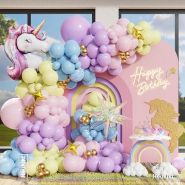 Imagem de Kit de arco de guirlanda de unicórnio arco-íris pastel 151 peças