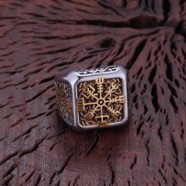 Imagem de Bússola Viking Yggdrasil Aço Inoxidável Símbolo Rúnico Nórdico Biker P