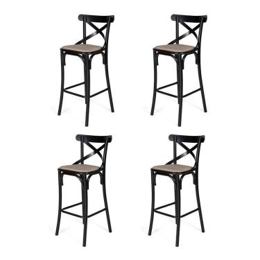 Imagem de Kit 4 Banquetas Katrina Premium Em Aço Preto Assento Bege