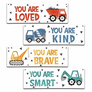 Imagem de 4 Peças Decoração de Veículos de Construção Decoração de Parede de Quarto Infantil Placa de Madeira - Arte de Parede Motivacional Para Quarto de Crianças Quarto Infantil Sala de Jogos Sala de Aula - You Are Loved You Are Brave You Are Kind You Are Smart (Sign-01)