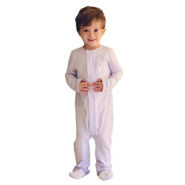 Imagem de Macacão Magnético Algodão Pima Branco com bordados em Rosa - Recém nascido