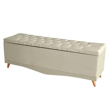 Imagem de Recamier Calçadeira Baú Barcelona Queen 160 Cm Botão Encapados Pés Palito Suede Porcela...