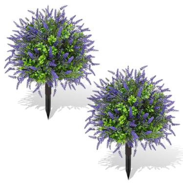 Imagem de ENVEN Topiaria artificial de lavanda, árvore, plantas ao ar livre, com ponta de solo, 56 cm - arbustos falsos resistentes a UV, plantas falsas de eucalipto para interior e jardim, quintal, varanda e