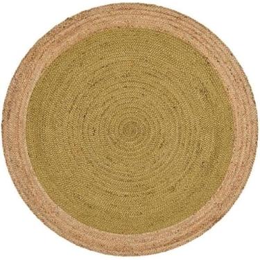 Imagem de Tapete de juta verde escuro natural trançado à mão, tapetes de aparência rústica, tapete redondo para sala de estar, tapete de decoração de casa lindos tapetes de área (1,5 x 1,5 m)