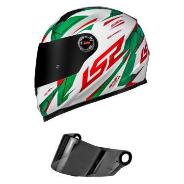 Imagem de Capacete LS2 FF358 Draze Branco Verde e Vermelho Mais Viseira Fumê