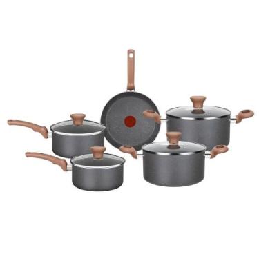 Imagem de Jogo De Panelas Kit Conjunto Rochedo Natural Stone 5 Peças, Cinza Clar