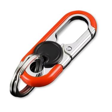 Imagem de Chaveiro Mosquetão De Metal Com 2 Argolas – Trava De Segurança Reforçada Para Chaves De Carro, Moto E Casa, Estrutura Robusta, Ideal Para Uso Diário Ou Esportivo – DAZZELI (LARANJA)