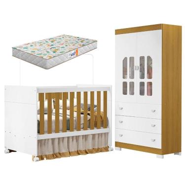 Imagem de Berço Americano e Guarda Roupa Infantil Katatau Branco Acetinado Savana com Colchão Gazin - Reller