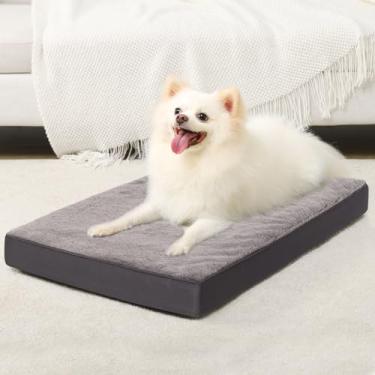 Imagem de KSIIA Cama ortopédica para cães cama de gaiola de cachorro à prova d'água para cães pequenos Cama de cachorro de pelúcia lavável de luxo com espuma de caixa de ovo e capa removível, 58 x 43 cm, cinza