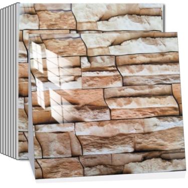 Imagem de 10 folhas de azulejo autoadesivo Backsplash com aparência de mármore 30,5 x 30,5 cm, salpicos traseiros para azulejos coloridos de cozinha (marrom)