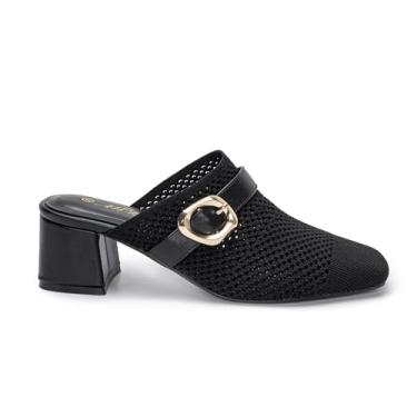 Imagem de AIUZO Sandálias femininas de salto alto, confortáveis, de malha, quadradas, fechadas, sem cadarço, salto grosso, sapatos femininos, Preto, 36