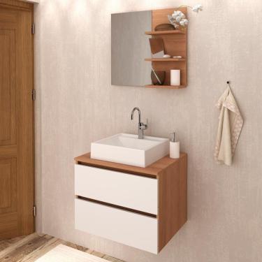 Imagem de Conjunto Para Banheiro Com Cuba E Espelho Amendoa Branco