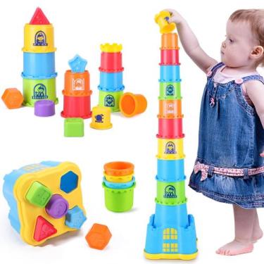 Imagem de Brinquedos empilháveis iPlay iLearn com classificador de formas para c