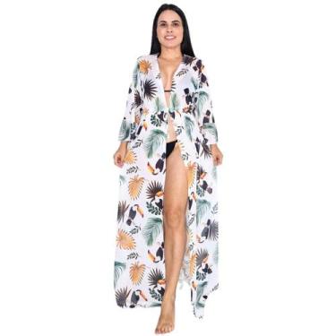 Imagem de Saída de praia longa com cinto ajustável mangas 3/4 - Tropicana Modas,