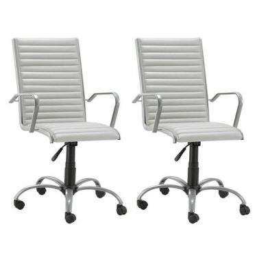 Imagem de Kit 2 Cadeiras Escritório Giratória Branca Presidente Prata - Alezzi