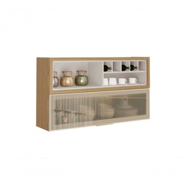 Imagem de Armário Aéreo 120cm 1 Porta Horizontal Vidro E Nicho Adega New Porto - Itatiaia Freijó-off White