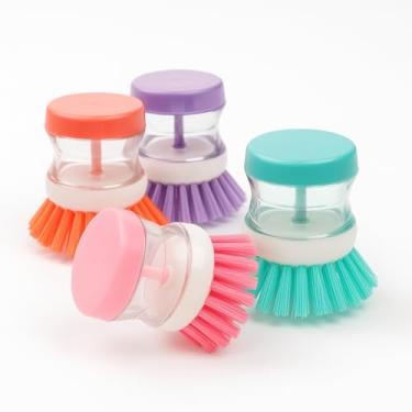 Imagem de Kit 4 Escovas de Limpeza com Dispenser para Detergente Multiuso para Louças Panelas Talheres Utensílios e Superfícies