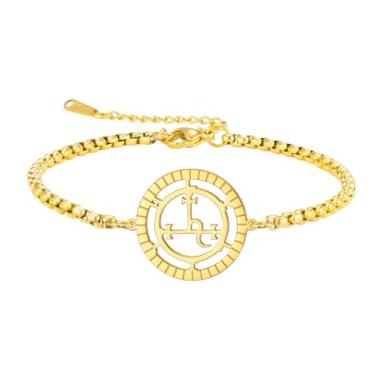 Imagem de EUEAVAN Pulseira Sigil of Lilith tornozeleira Hecate corda trançada feita à mão corda vermelha da sorte amuleto gótico tripla lua deusa joias mitologia pagã bruxaria presente mulheres homens