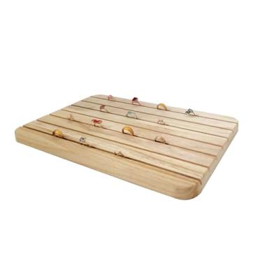 Imagem de SCIKHEFT Suporte de cartão de visita de madeira natural, suporte de exibição de brincos de madeira, expositor de joias de varejo para venda de brincos organizador de anéis (placa de brincos com 7