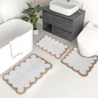 Imagem de Urltmaji Conjunto de 3 peças de tapetes de banheiro recortados, tapete de banho fofo antiderrapante com contorno em forma de U de microfibra absorvente rápido kaki, tapete de banheiro divertido