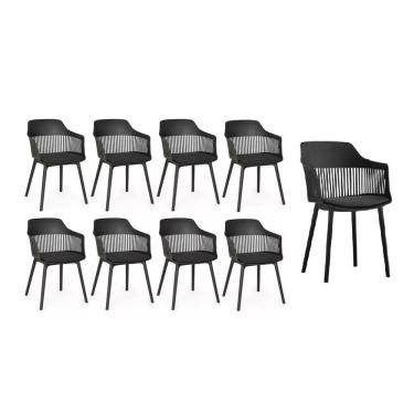 Imagem de Kit 9 Cadeiras Polipropileno Marcela Montreal Preta para Sala de Jantar ou Escritório