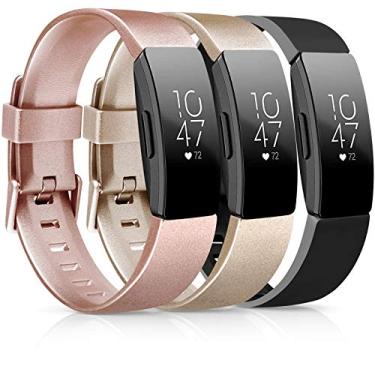 Imagem de [Pacote com 3] Pulseiras de TPU macias compatíveis com Fitbit Inspire HR/Fitbit Inspire/Fitbit Ace 2 pulseiras esportivas à prova d'água para Fitbit Inspire HR Fitness Tracker, 02# Rose gold/Gold/Black, Small