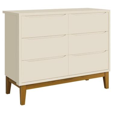 Imagem de Cômoda Infantil 6 Gavetas Classic Areia Acetinado Com Pés Madeira - Reller