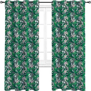 Imagem de Cortinas blecaute Havaí para quarto - isolamento térmico, economia de energia e redução de ruído, 2 painéis por grupo são usados na sala de estar ou quarto, L 182 x C 213 cm verde floresta laranja