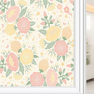 Imagem de Película de janela de privacidade de flores, textura de estilo floral, filme de vidro para sala de estar e escritório em casa, L90 x C 190 cm