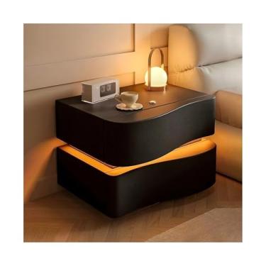 Imagem de Mesa De Cabeceira Estreita De Madeira Maciça Com Gavetas, Moderna E Fina Para Sofá, Dormitório E Espaços Pequenos(Black,17x15x19")