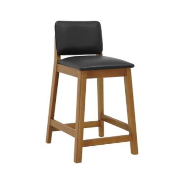 Imagem de Banqueta Média Paris Madeira Maciça Encosto Estofado - Amêndoa - Assento Estofado Corano Preto