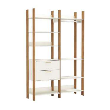 Imagem de Guarda-Roupa Closet Verena 2 Gavetas com Cabideiro Off White e Freijó 146 cm