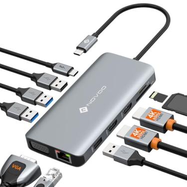 Imagem de NOVOO Estação de ancoragem USB C Adaptador HDMI duplo, estação de ancoragem para laptop com tela múltipla 11 em 1, monitor duplo com 2 HDMI, VGA, 100W PD, 4 USB, hub USB C Thunderbolt Dock