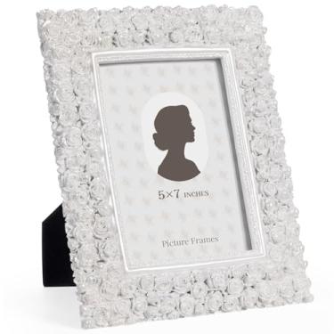 Imagem de Realyoo Porta-retrato rosa, 12 x 17 cm, moldura floral de resina vintage para exibição de mesa, presente de casamento para mãe e filha, aniversário, decoração de quarto de casamento, decoração de