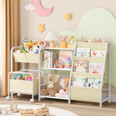 Imagem de Snughome Estante infantil e organizador de brinquedos, estante infantil 3 em 1 com caixa de brinquedos móvel para crianças, estante infantil para sala de jogos, quarto, berçário, organizador de