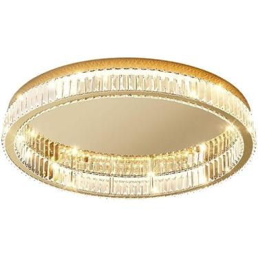 Imagem de Luz De Teto Embutida Led Redonda De Cristal Interior Luxo Moderno Perto Da Luz Do Teto Lustre Interno Luminária Para Sala De Estar Quarto Sala De Jantar Restaurante, Three-color Dimmer, 23.6in