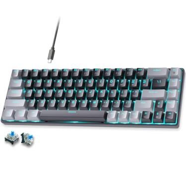 Imagem de abucow 60% Mechanical Gaming Keyboard,Blue Switch Wired Compact Keyboard with Blue Backlight, Swappable Gray Black Keycaps, for Windows/Mac