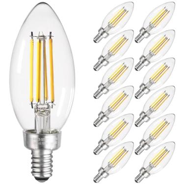 Imagem de TORCHSTAR Pacote Com 12 Lâmpadas Led E12 Reguláveis, Equivalente A 60 W, Para Candelabro Vintage, Listadas Pela Ul, Filamento Vela C11, Vidro Transparente, Ventilador De Teto 2700 K, Branco Suave