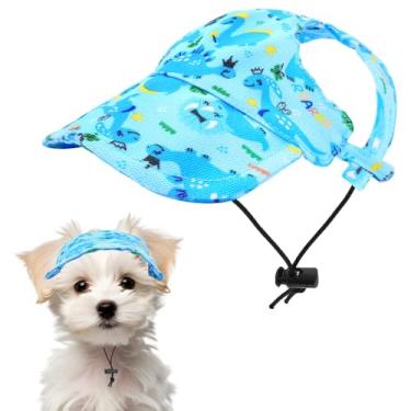 Imagem de Pai Sence Boné de beisebol para cães dinossauros gato azul verão praia viseira chapéu mini cães chapéu de sol com furos de orelha meninos PP