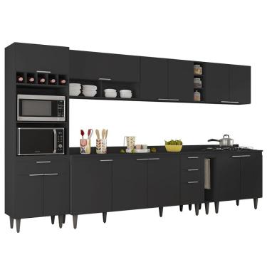 Imagem de Armário de Cozinha Com Tampo CP07 340cm Pérola Preto Z34      - Mpozenato