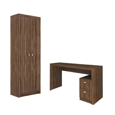Imagem de Escritório com Mesa para Computador 2 Gavetas Com Armário 2 Portas Nogal - FdECOR