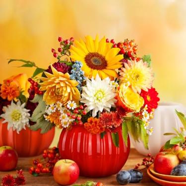 Imagem de Sieral Vaso de cerâmica em forma de abóbora, 3 peças, vaso de flores de outono, branco, laranja, vermelho, vaso de flores de abóbora para outono, festa de Ação de Graças, casa, escritório, fazendas