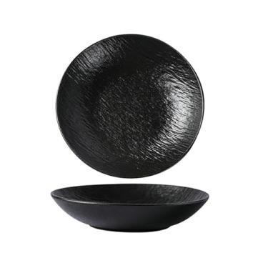 Imagem de Prato de cerâmica estilo ocidental com padrão de rocha retrô fosco requintado preto e branco - prato de 25,4 cm de profundidade - preto