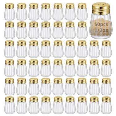 Imagem de Conjunto de 50 mini saleiros e pimenteiros de 8,5 g – Mini saleiro pequeno, saleiro transparente, recipientes pequenos de tempero, pequenos potes de tempero portáteis para cozinha, piquenique (ouro)