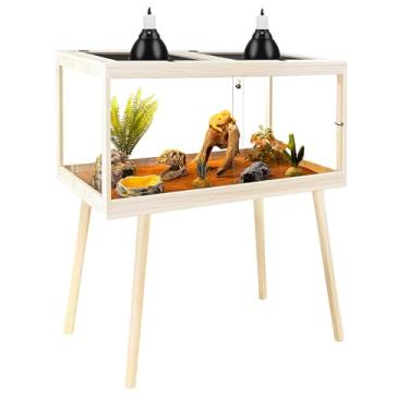 Imagem de PROLEE Gabinete de vidro temperado para répteis com perna, tanque de dragão barbudo à prova de arranhões de 81 cm, tanque de lagarto de 32 galões com partes superiores de malha de metal e porta