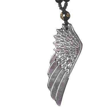 Imagem de HLbshi Colar de asa de anjo obsidiana de ouro cristal natural pingente de amuleto com corrente de contas ajustável para homens e mulheres, no, Obsidiana, Obsidiana